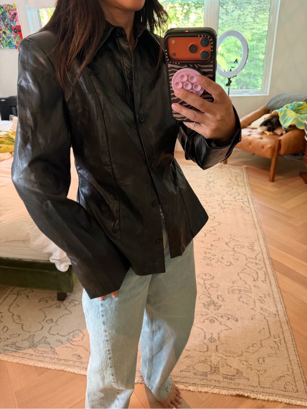 Jagger Blouse vegan cow skin button up